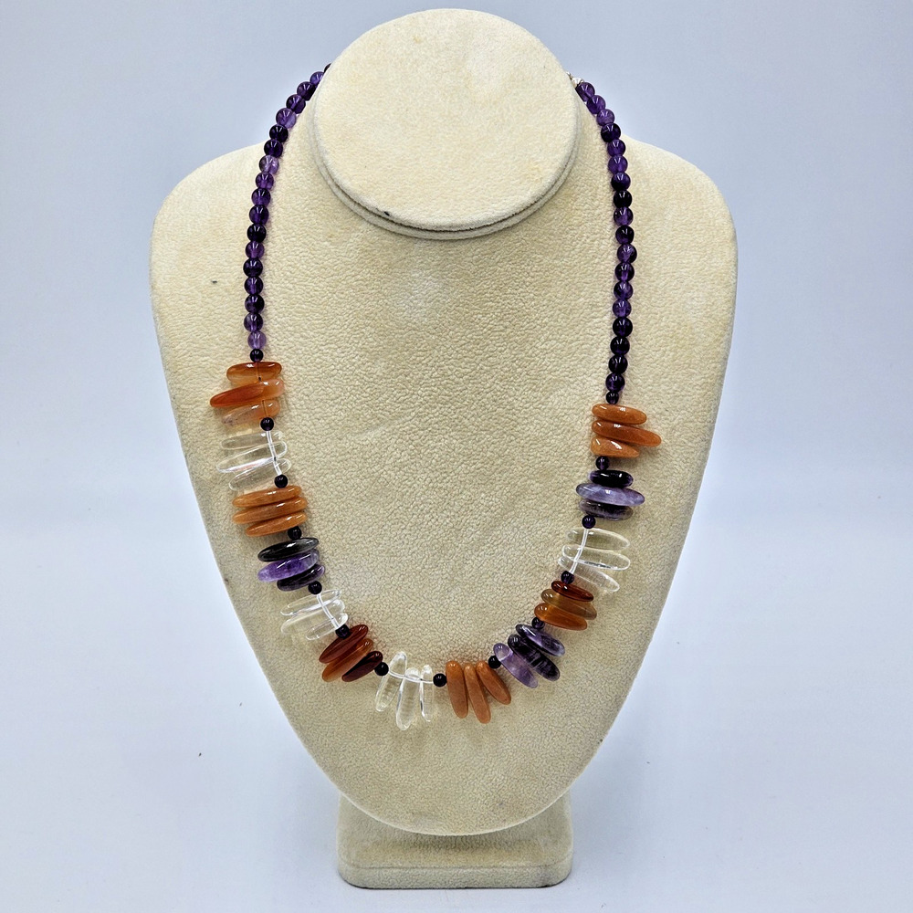Jay King DTR Sterling Amethyst Quartz Carnelian Bead Necklace Statement